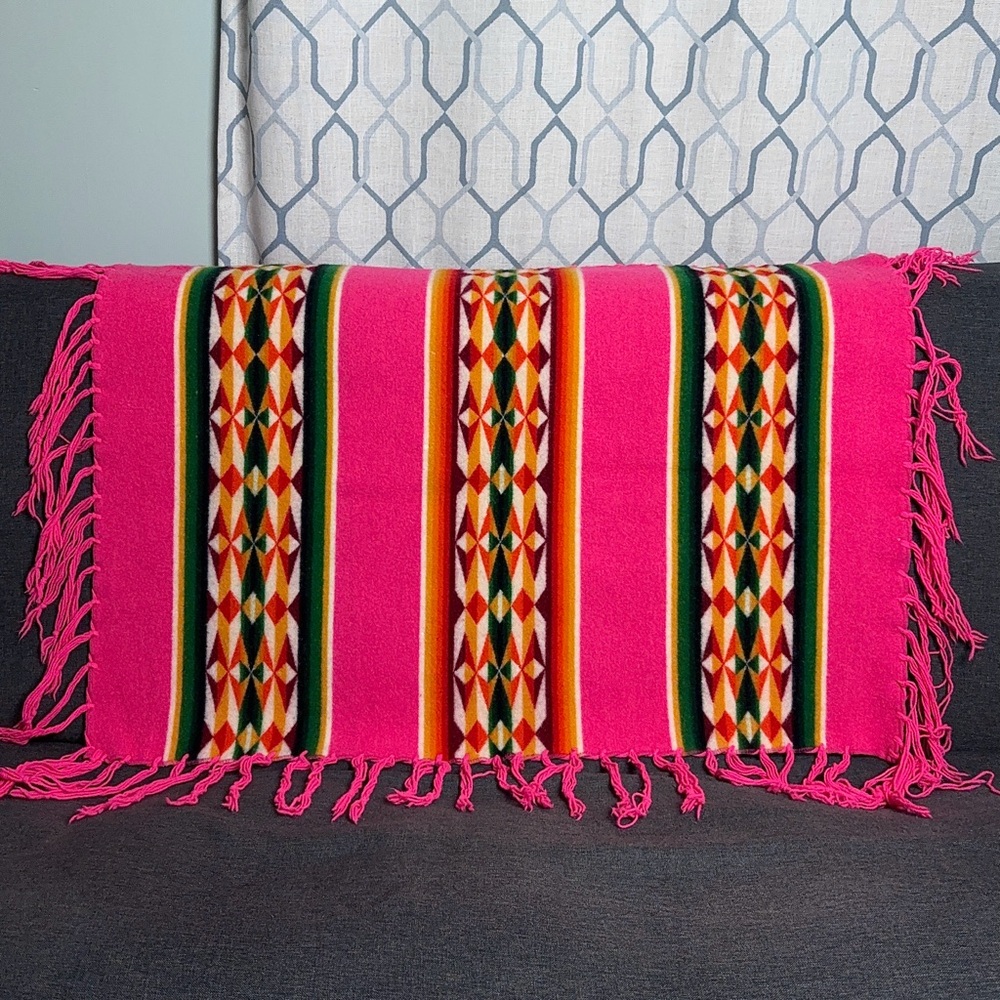 Vintage Pendleton Beaver State Striped Shawl Fringe Pink Throw USA - Picture 5 of 14